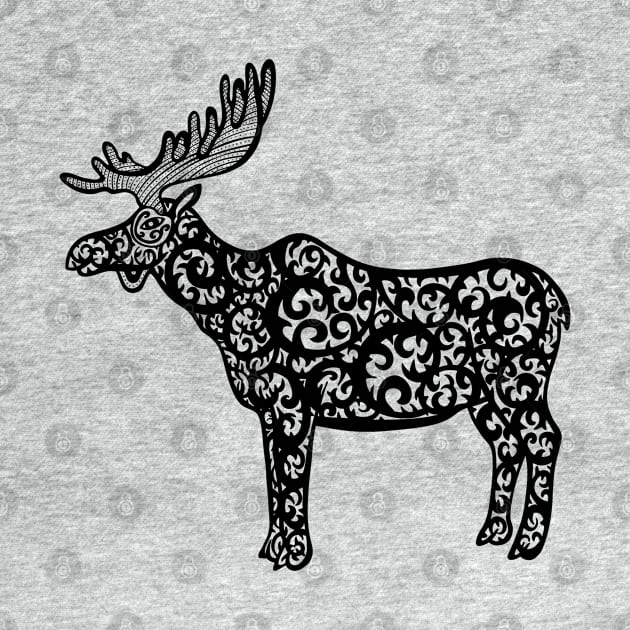 Moose Ink Art - detailed animal design - on white by Green Paladin